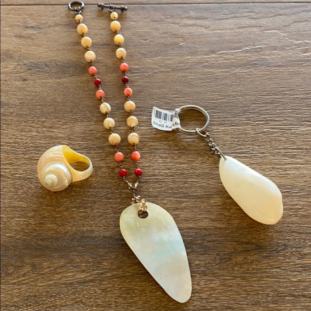 3 Piece shell necklace, ring, and keychain new set